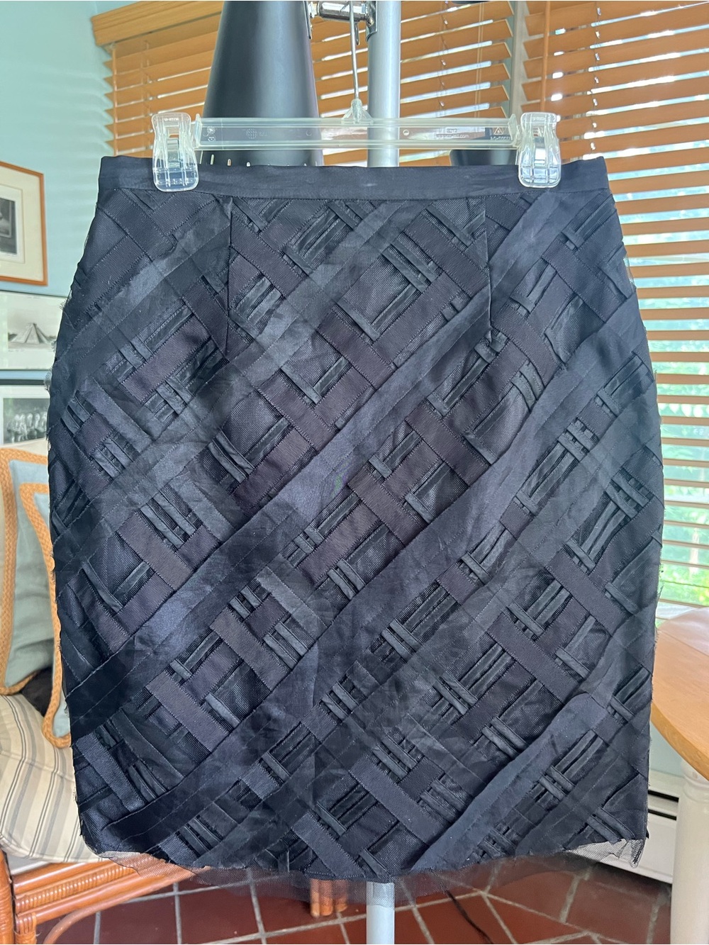 Sachin + Babi Black Woven Lattice Pencil Skirt - Textured Satin Panels